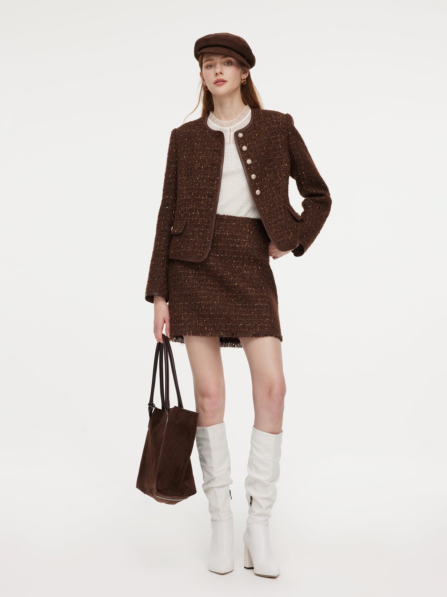 [Preview] Wool Blend Tweed Sequins Women Jacket
