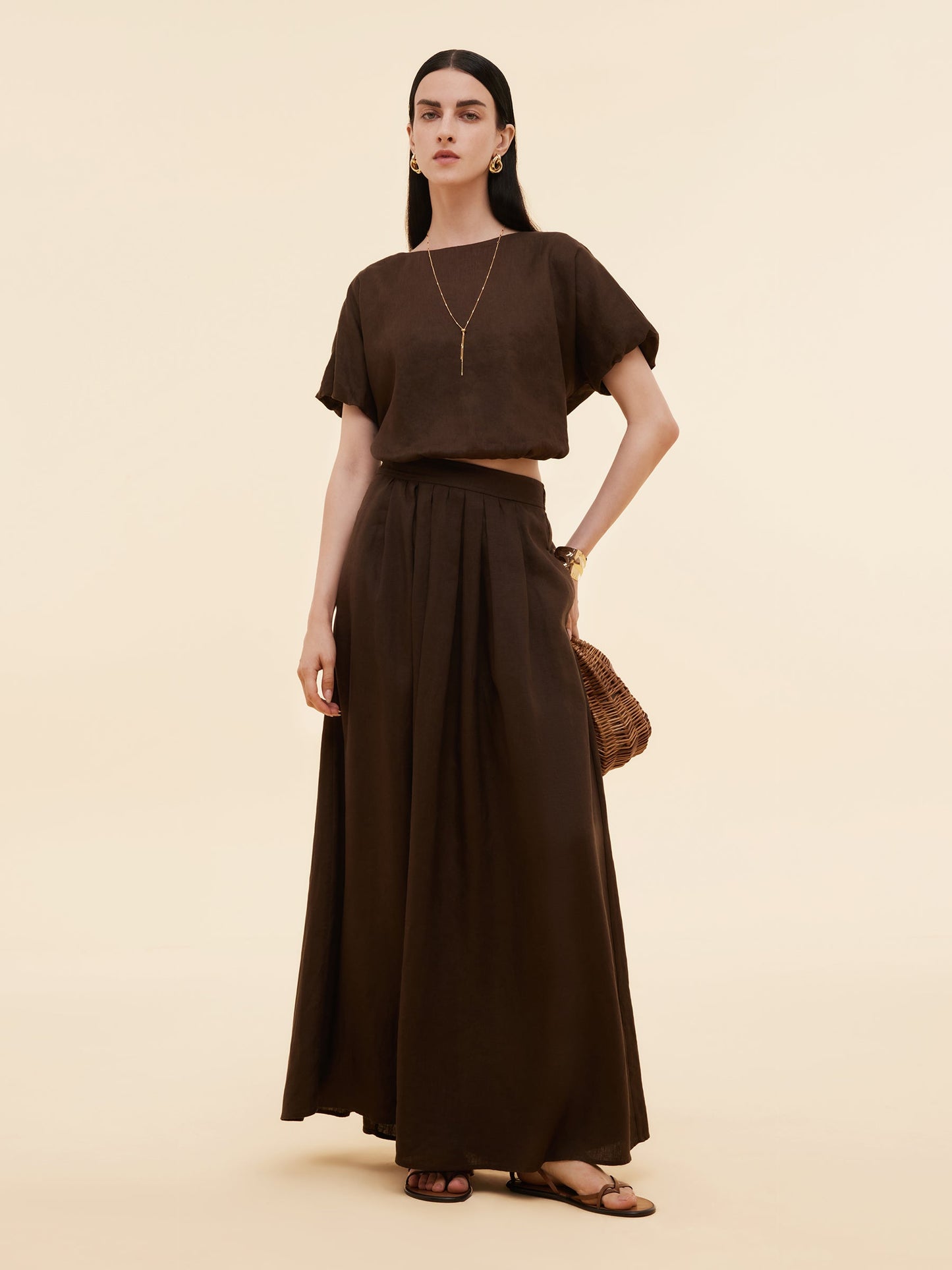 100% Linen Women High-Waisted A-Line Skirt
