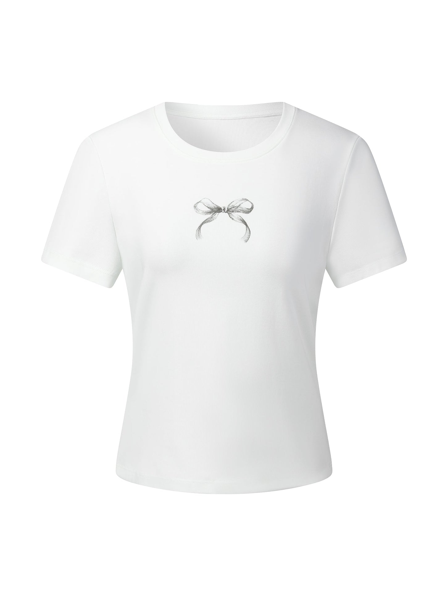 Bowknot Print Gathered Waist Women T-Shirt