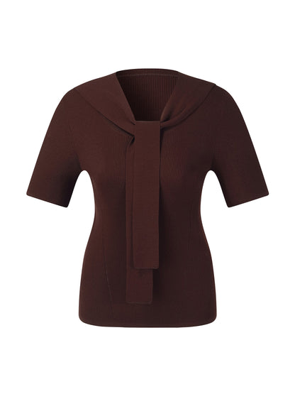 Lyocell Blend Round Neck Women Knit Top With Detachable Sailor Collar