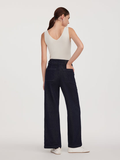 Cotton Denim Fleece Lined Straight Leg Women Jeans