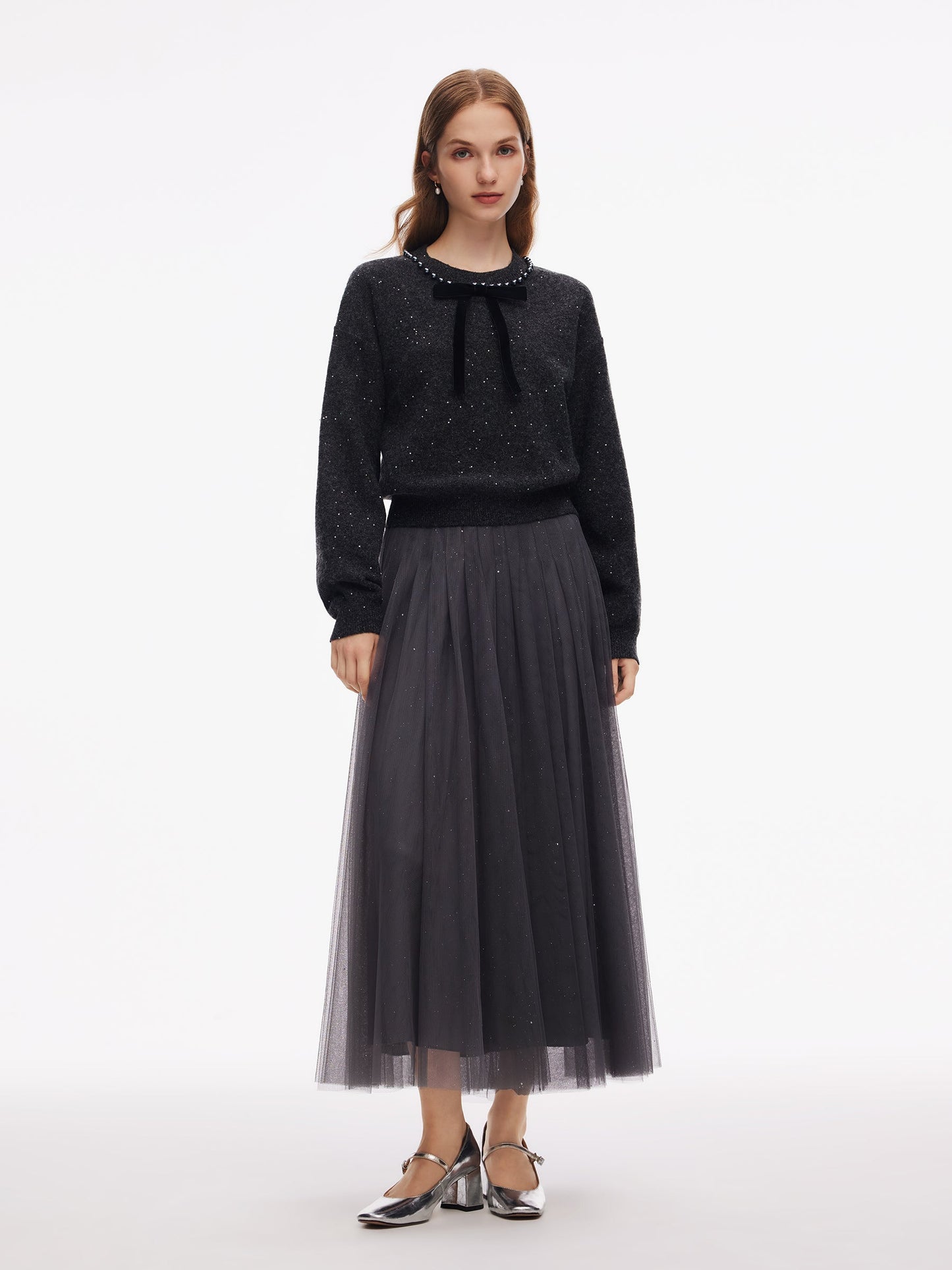 Sequins Beaded Round Neck Women Sweater
