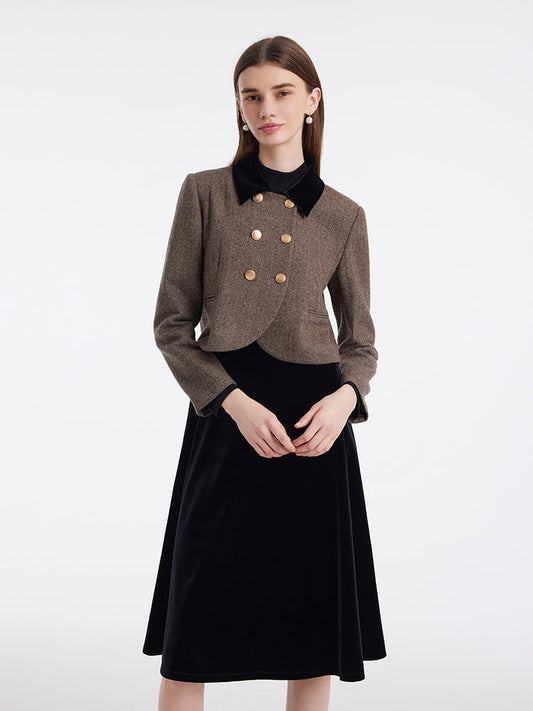 Washable Wool Double-Breasted Jacket And Skirt Two-Piece Set