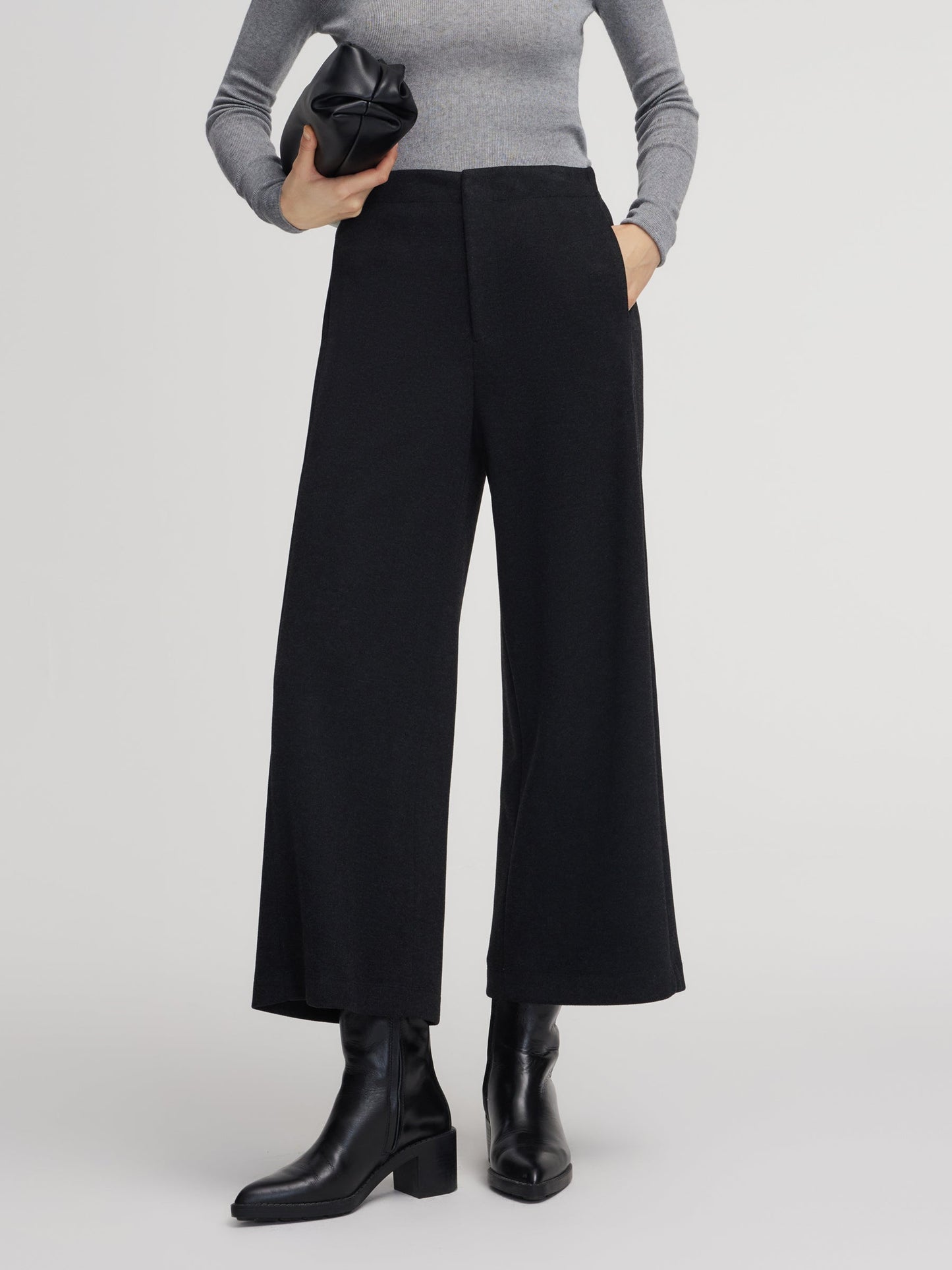 Stretch Adjustable Waist Straight Leg Women Knit Cropped Pants