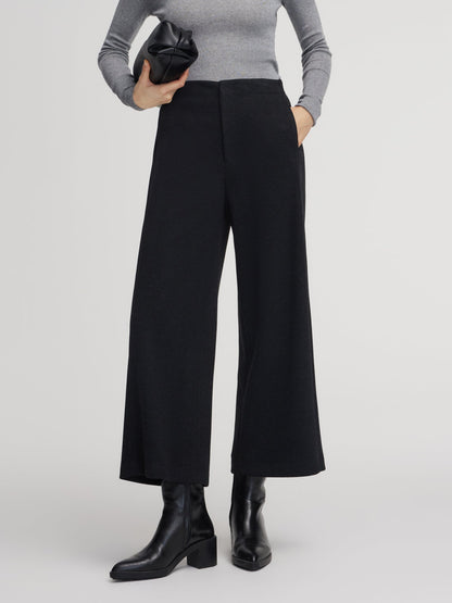 Stretch Adjustable Waist Straight Leg Women Knit Cropped Pants