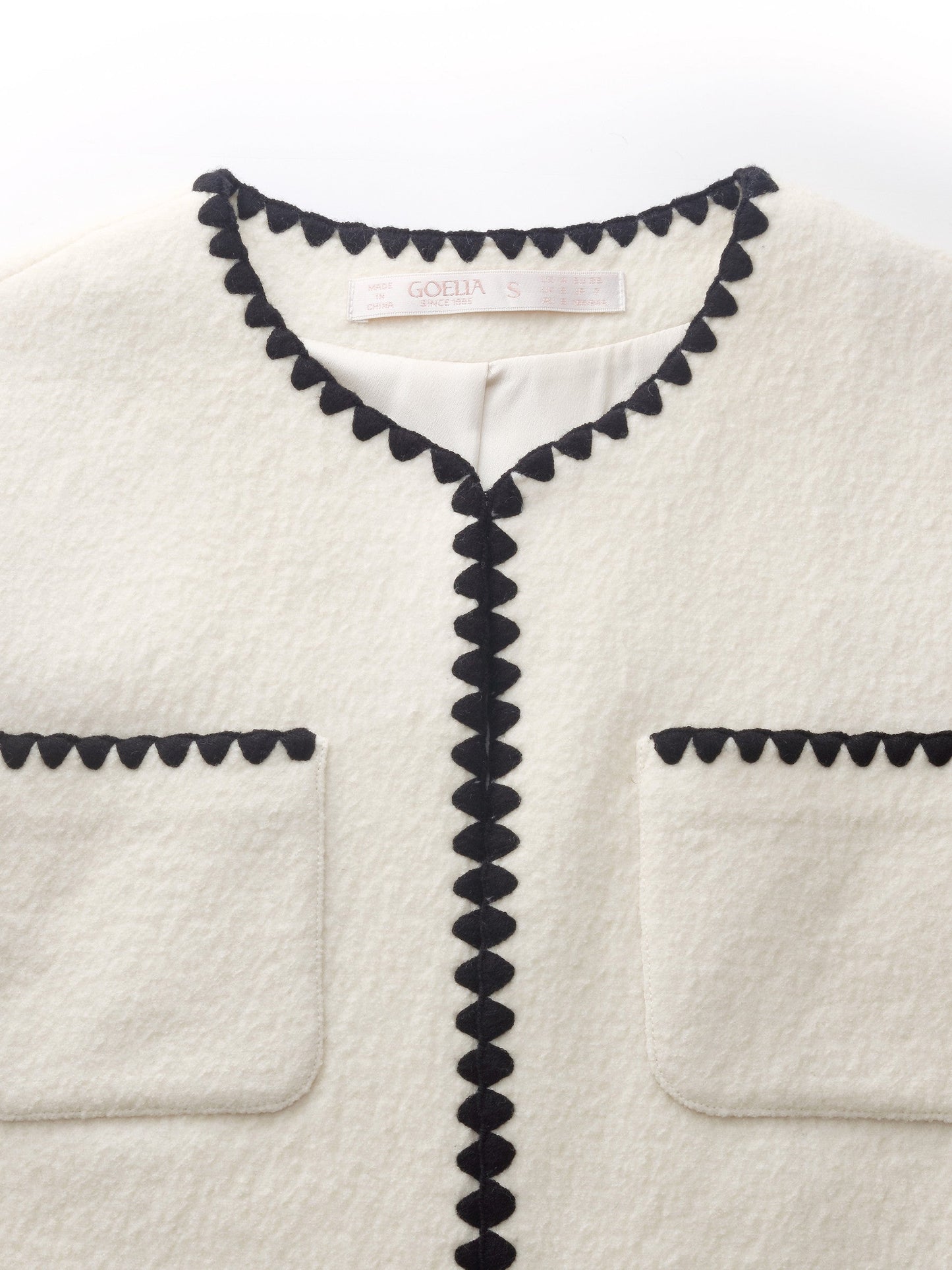 100% Wool Contrast Trim Women Crop Jacket