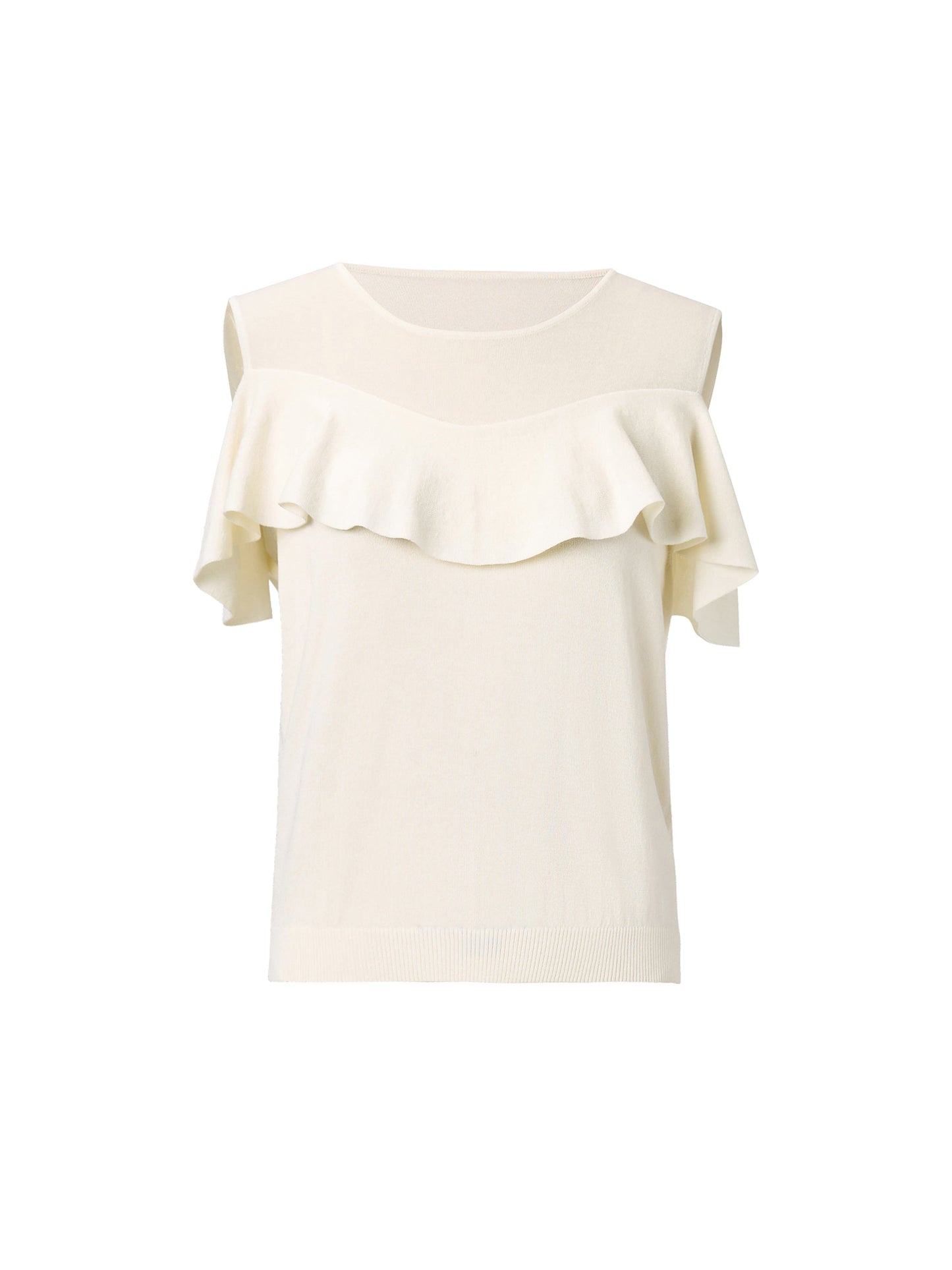 Tencel Blend Ruffle Cold Shoulder Women Knit Top