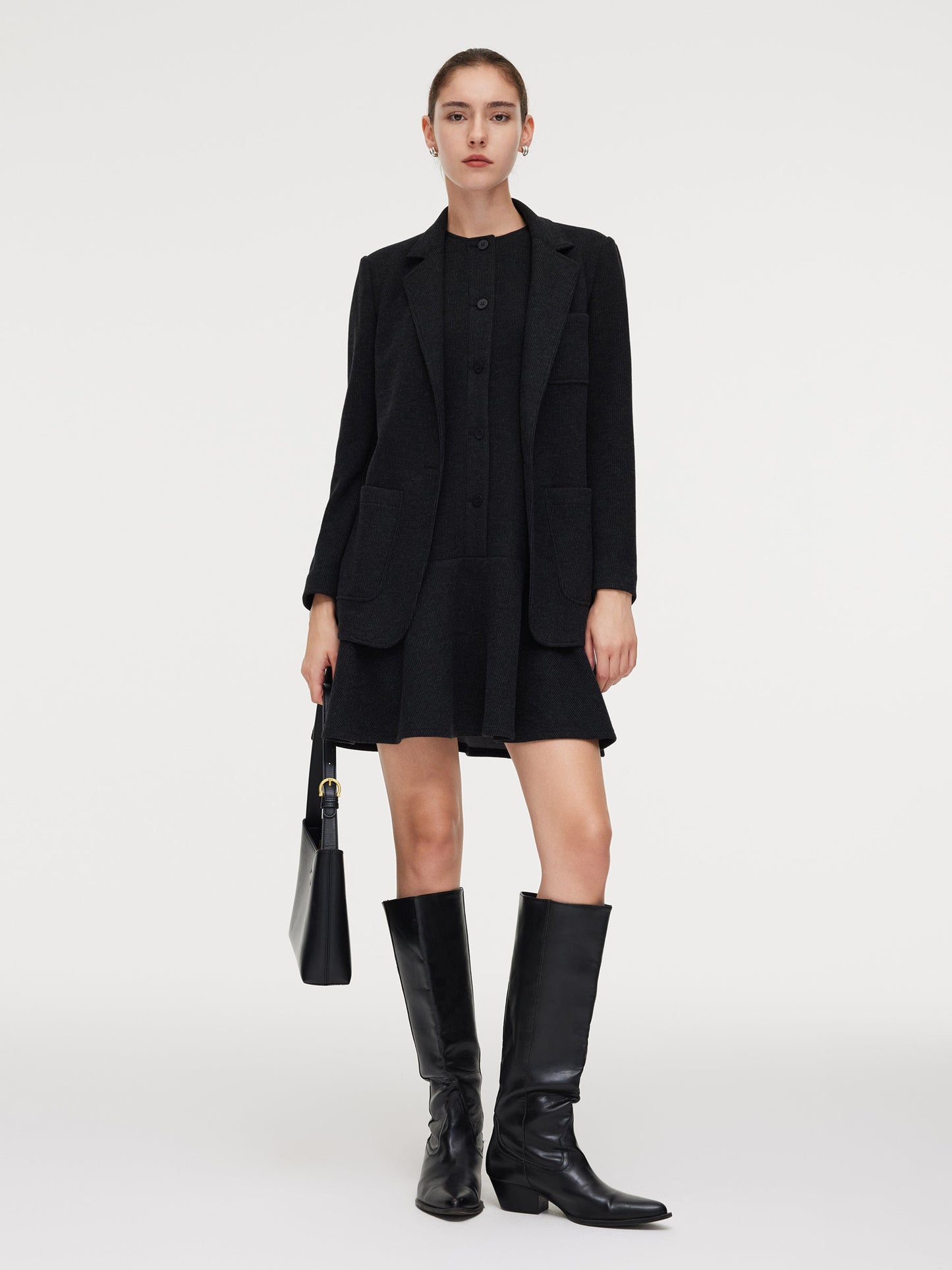 Knit Blazer And Sleeveless Mini Dress Two-Piece Set