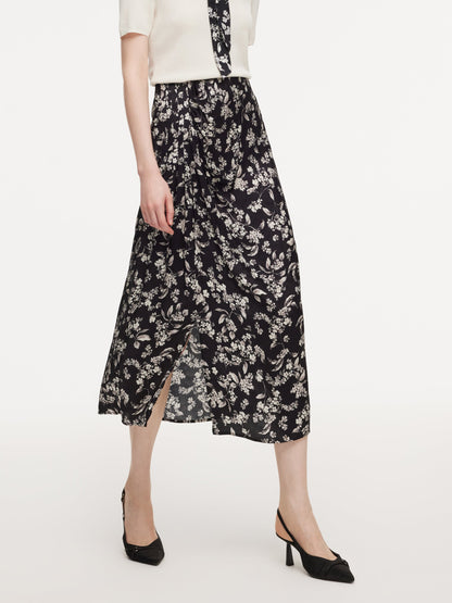 Floral Print Side Slit Twist Front Women H-Line Skirt