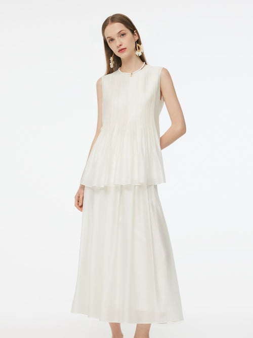 Tencel Blend Pleated Tank Top And Skirt Two-Piece Set