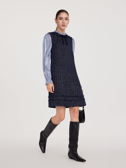 Tweed Faux-Layered Women Mini Dress