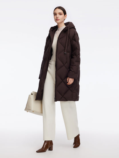 Diamond Quilted Hooded Unisex Long Goose Down Coat