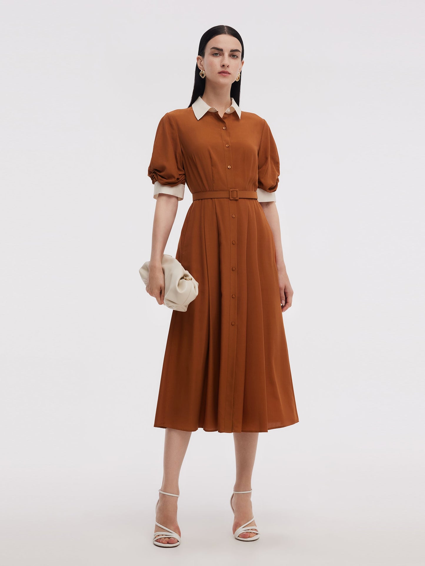 Tencel Acetate Blend Color Block Women Midi Dress