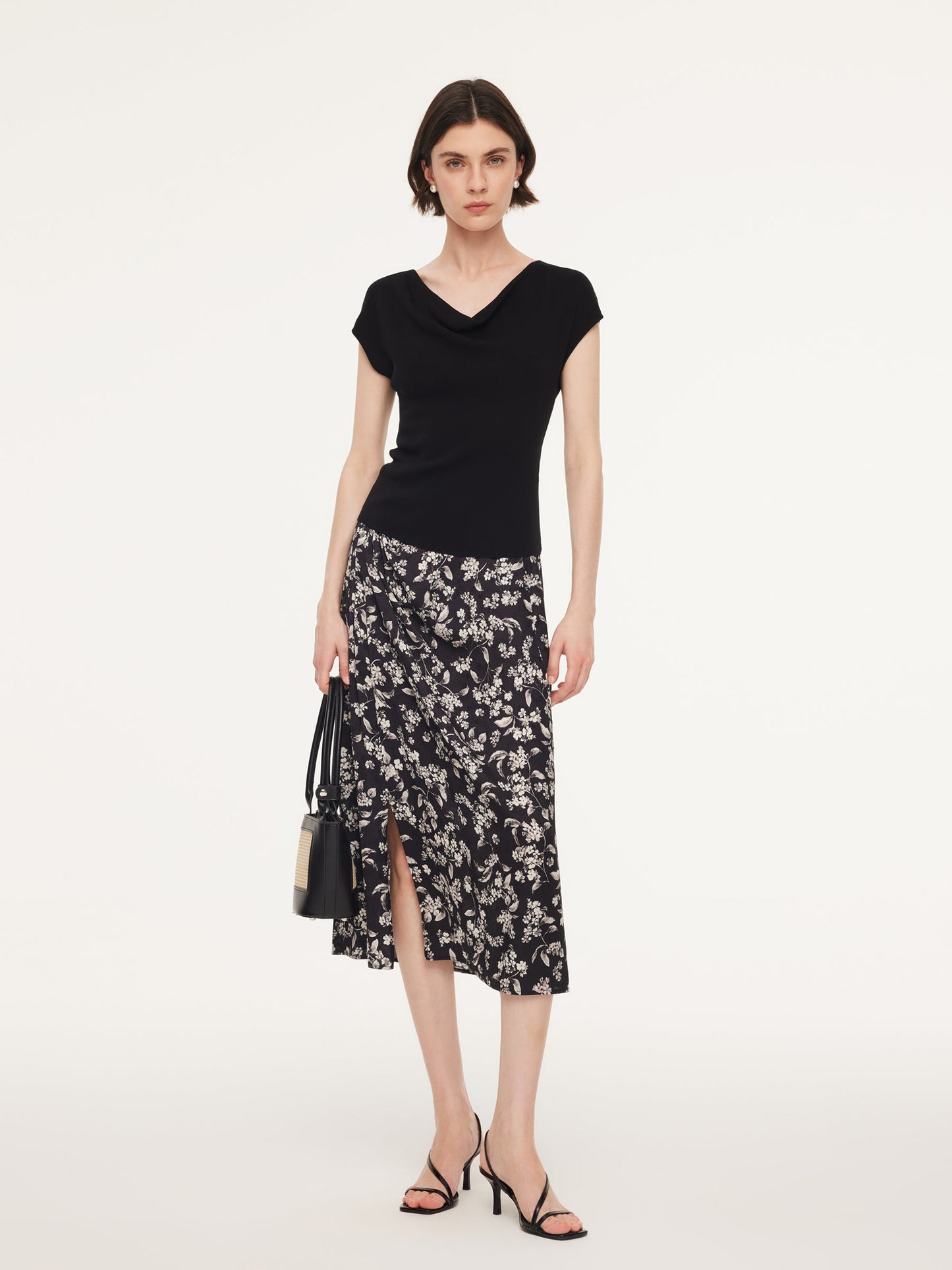 Tencel Mulberry Silk Cowl Neck Women Cap Sleeve Knit Top