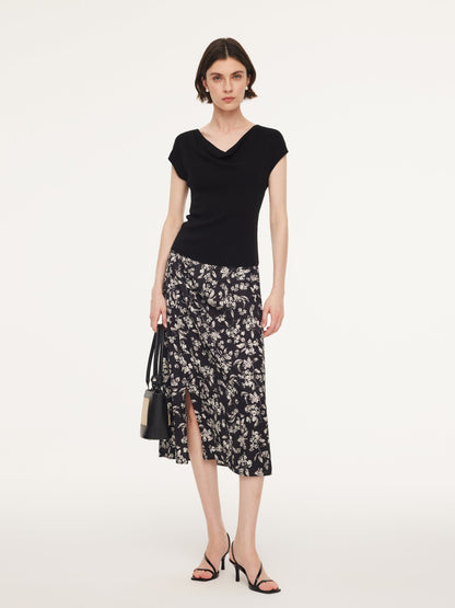 Tencel Mulberry Silk Cowl Neck Women Cap Sleeve Knit Top