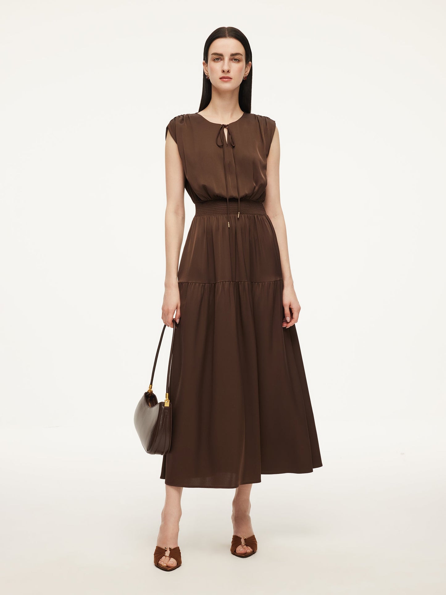 22MM Mulberry Silk Smocked Waist Women Maxi Dress