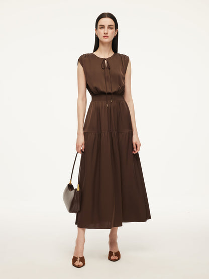22MM Mulberry Silk Smocked Waist Women Maxi Dress