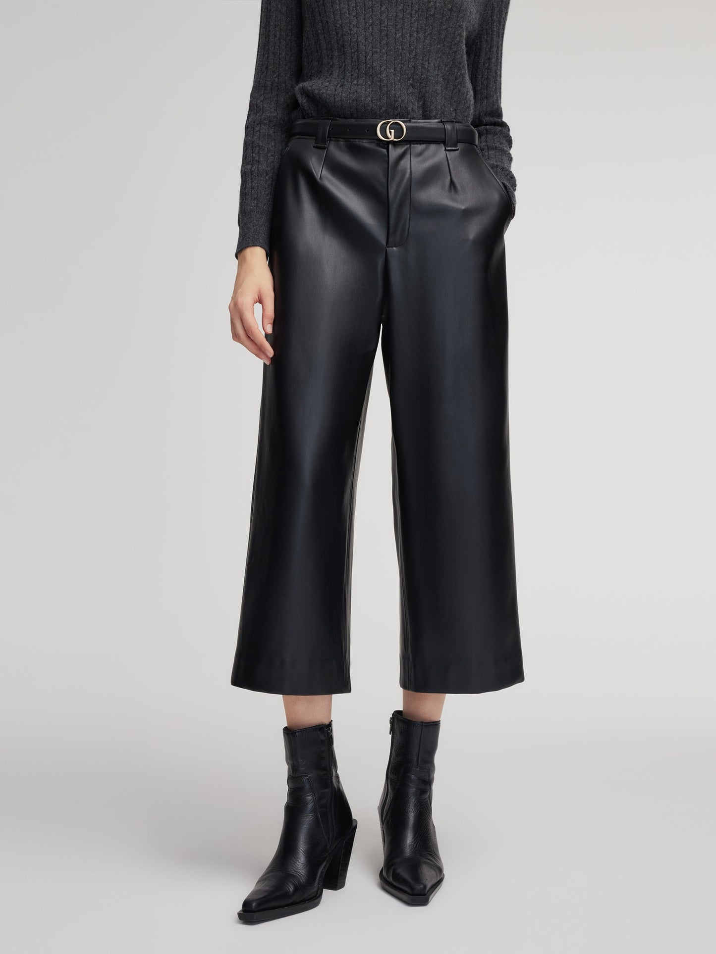 PU Leather Wide Leg Women Pants