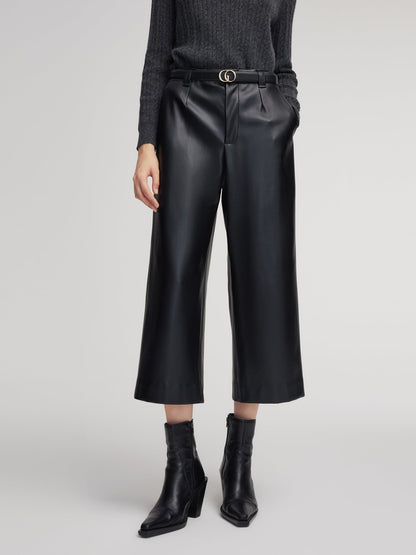 PU Leather Wide Leg Women Pants