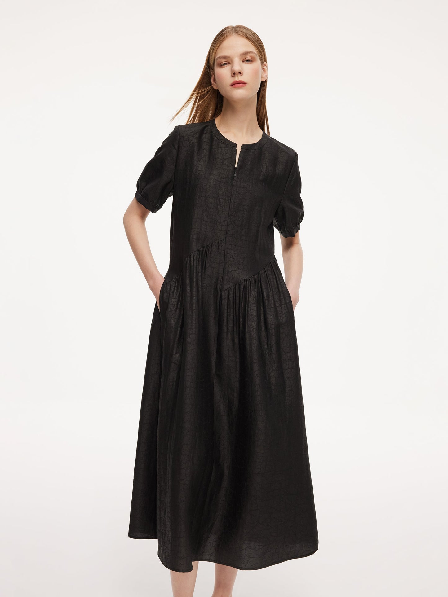 18MM Gambiered Canton Gauze Women Asymmetrical Gathered Maxi Dress