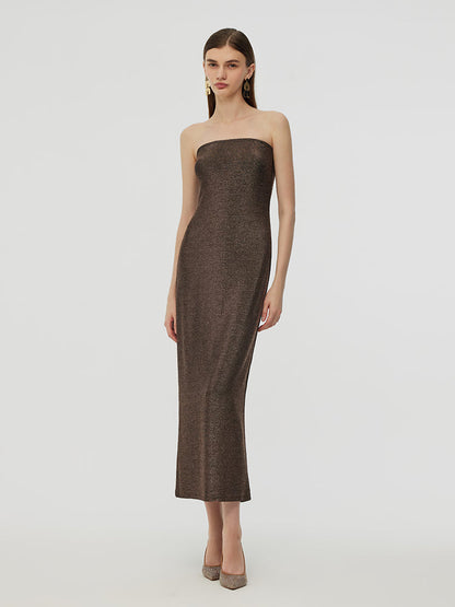 Glitter Women Party Slip Maxi Dress With Detachable Spaghetti Strap