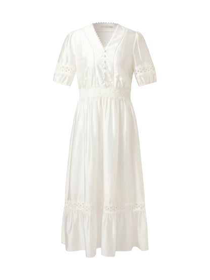 Tencel Blend Patchwork Lace Women Maxi Dress