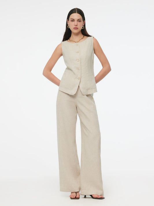 100% Linen Vest And Pants Two-Piece Set
