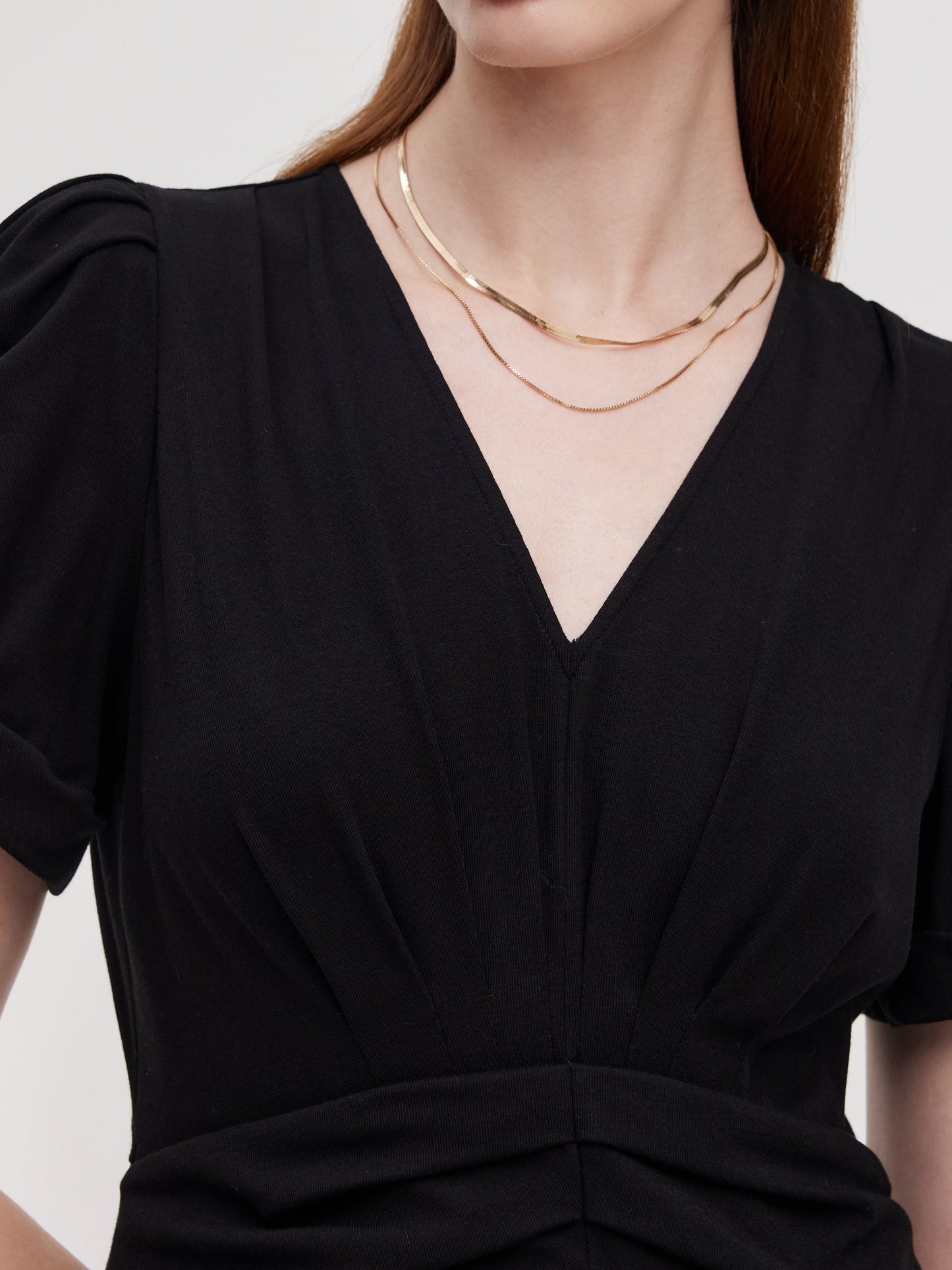 Pre-Order Pleated V-Neck Women Knit Maxi Dress