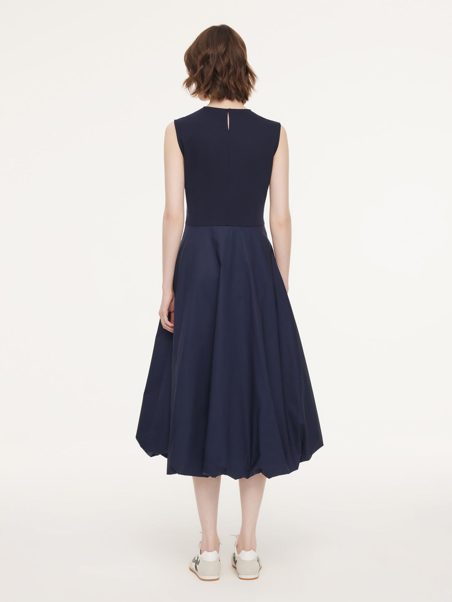 Dark Navy Bubble Hem Women Sleeveless Maxi Dress With Bag