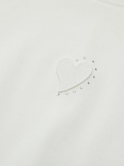 Asymmetrical Hem Heart Decorated Women T-Shirt