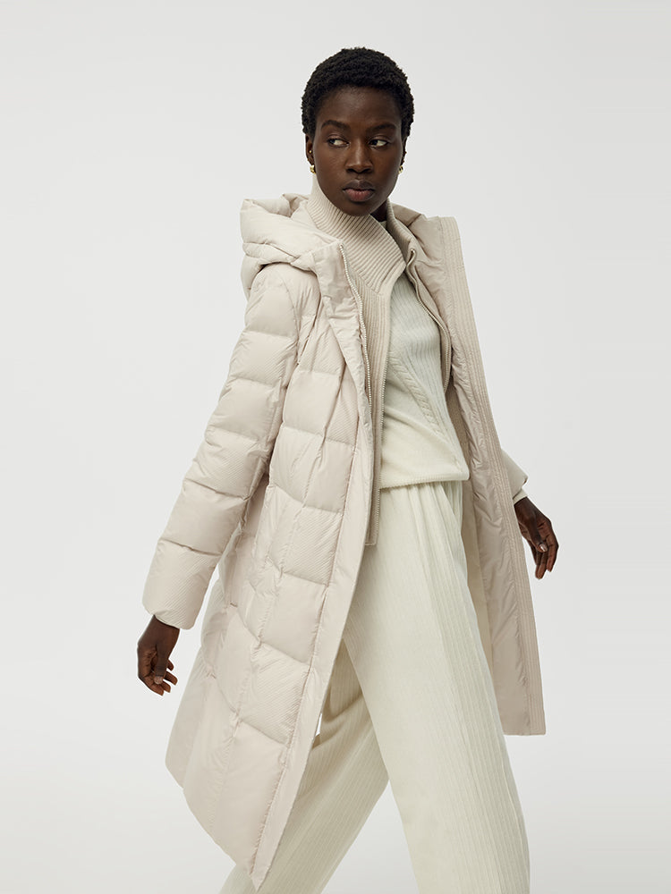 Patchwork Hooded Long Goose Down Coat