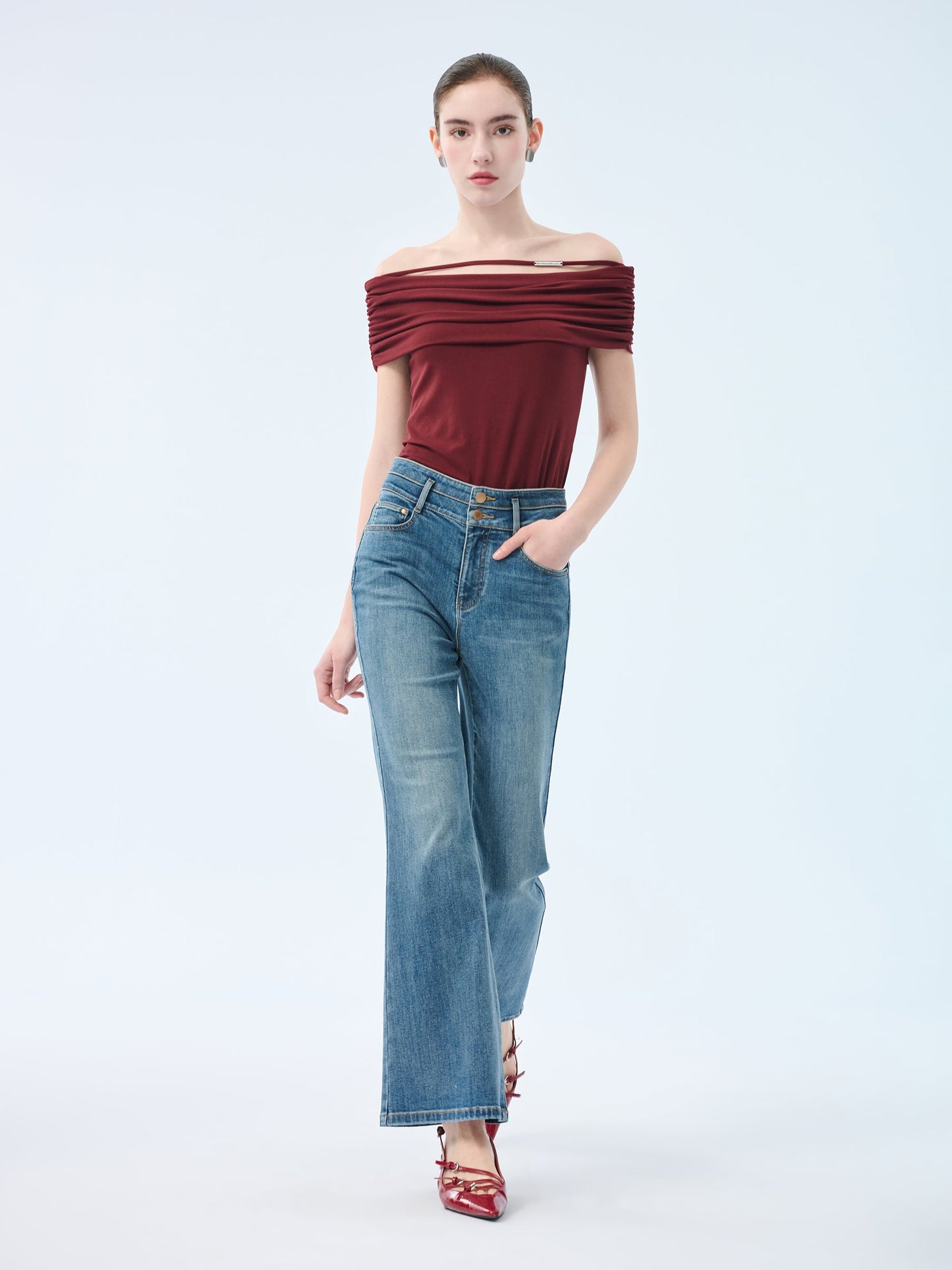 Denim Micro-Flared Women Ankle-Length Jeans