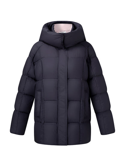 Color Block Goose Down Jacket With Detachable Hood