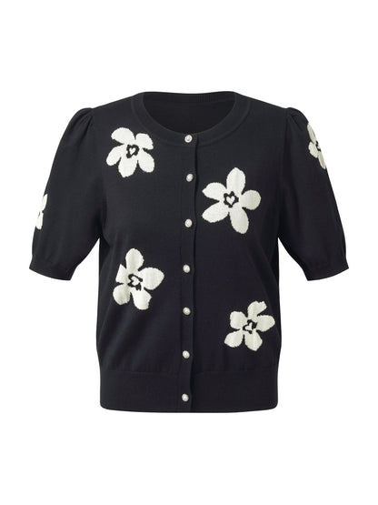 Tencel Mulberry Silk Blend Floral Jacquard Women Cardigan