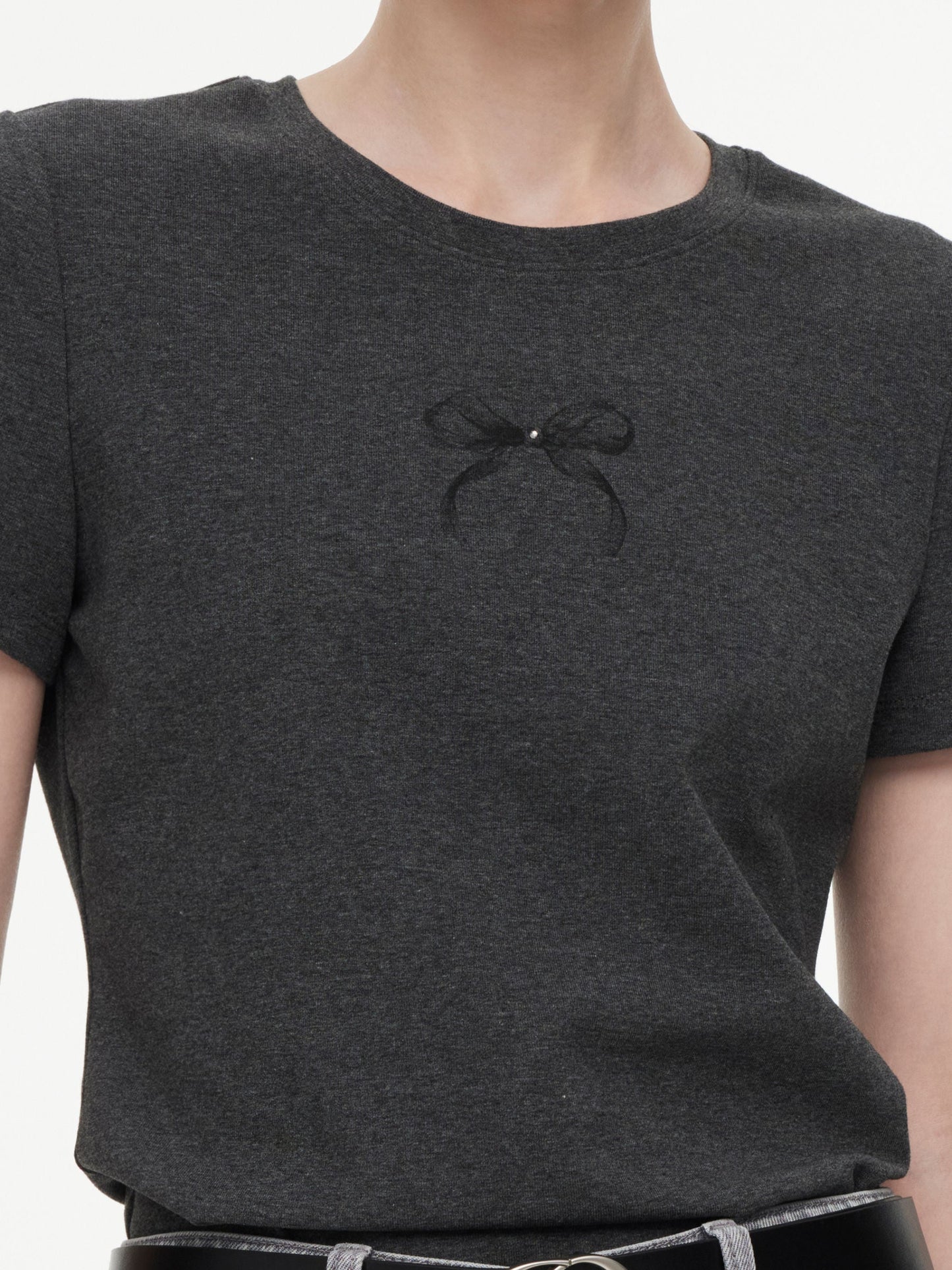 Bowknot Print Gathered Waist Women T-Shirt
