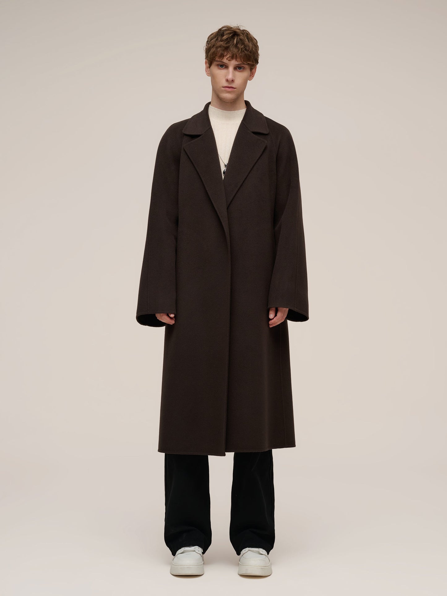 Cashmere Wool Blend Double-Faced Unisex Wrap Overcoat