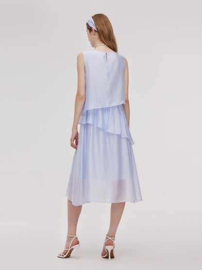 Ruffle Women Tiered Vest Midi Dress With Hairband And Bowknot Choker