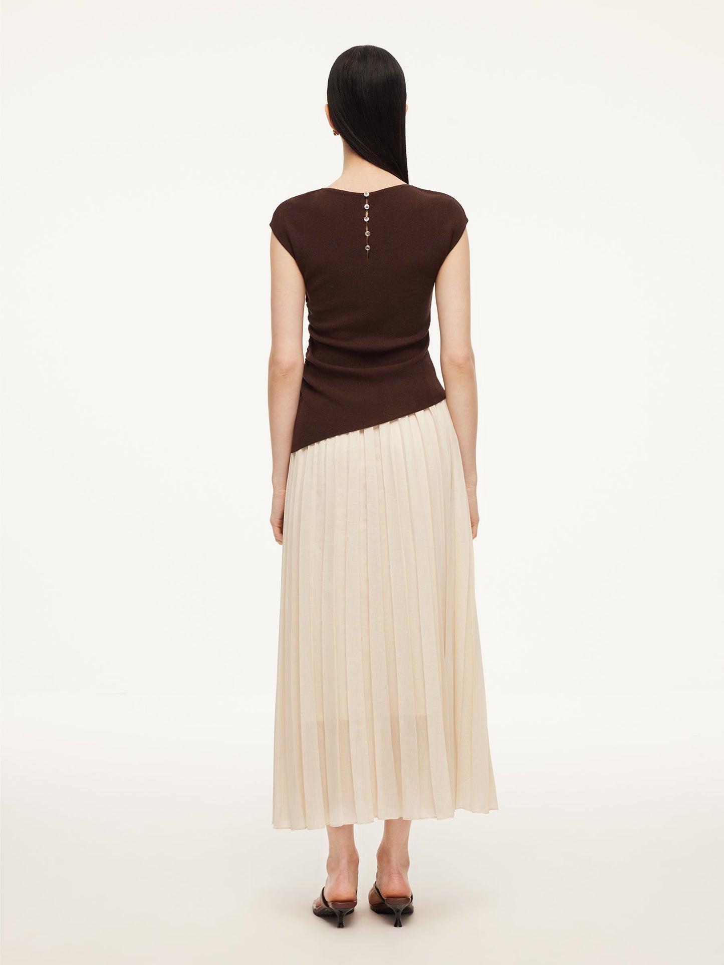 Modal Acetate Blend Asymmetrical Hem Knit Top And Pleated Skirt Two-Piece Set
