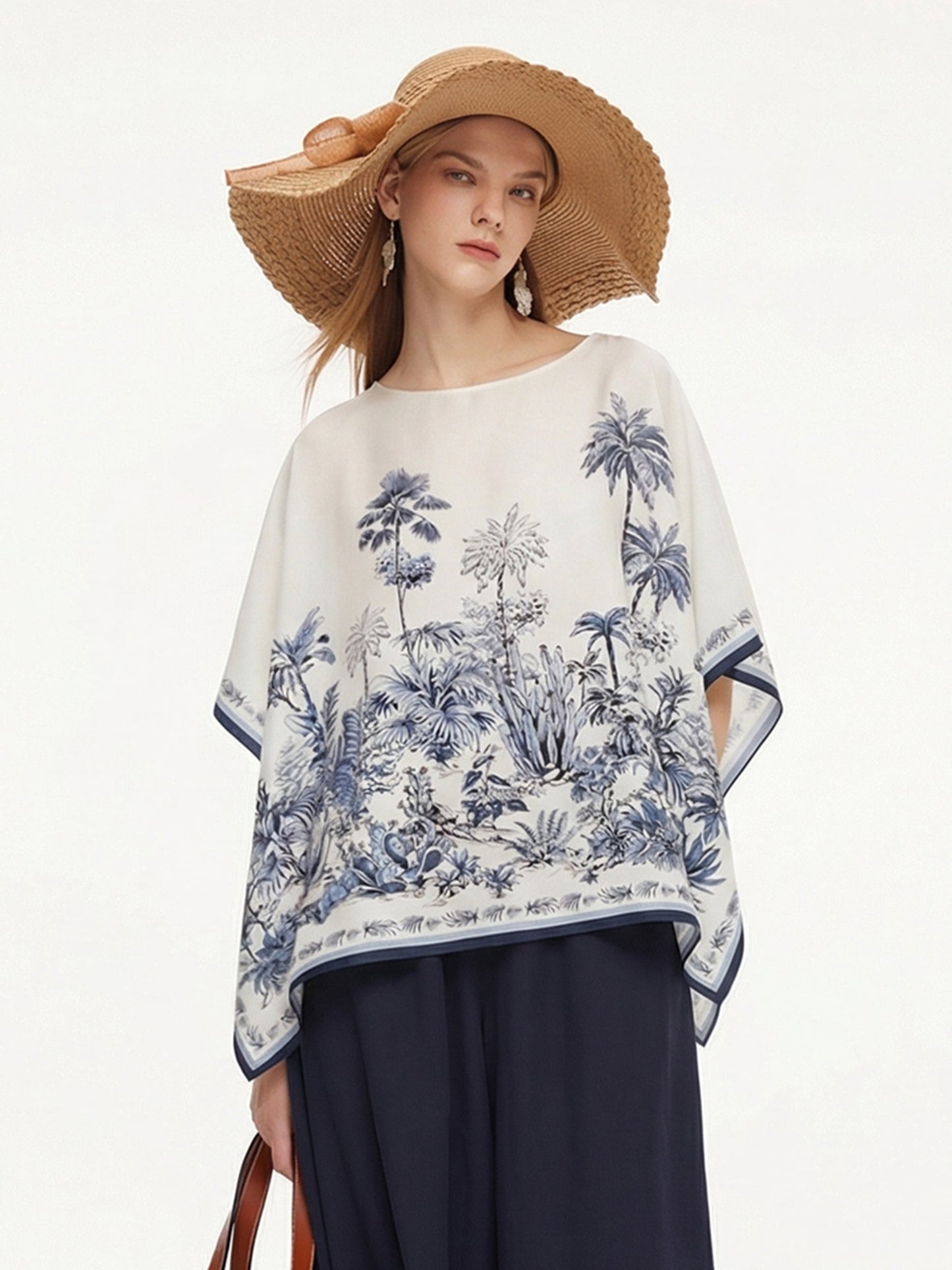 12MM Mulberry Silk Floral Print Women Cape Blouse