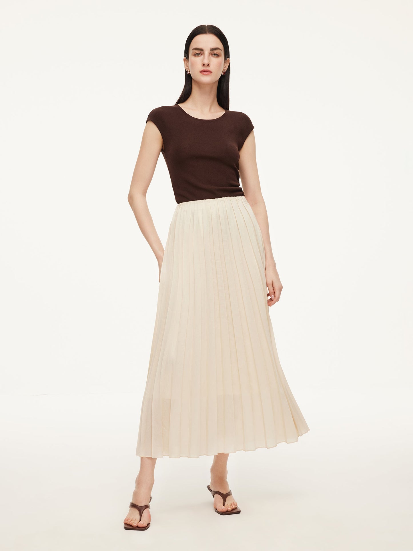 Modal Acetate Blend Asymmetrical Hem Knit Top And Pleated Skirt Two-Piece Set