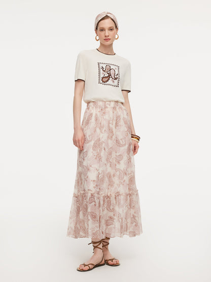 100% 10MM Mulberry Silk Paisley Print Women Skirt With Hairband