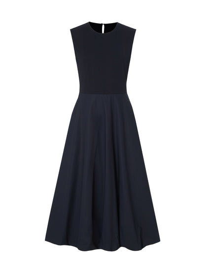 Dark Navy Bubble Hem Women Sleeveless Maxi Dress With Bag