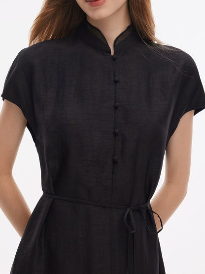 18MM Xiang Yun Silk A-Line Women Self-Tie Belt Midi Dress