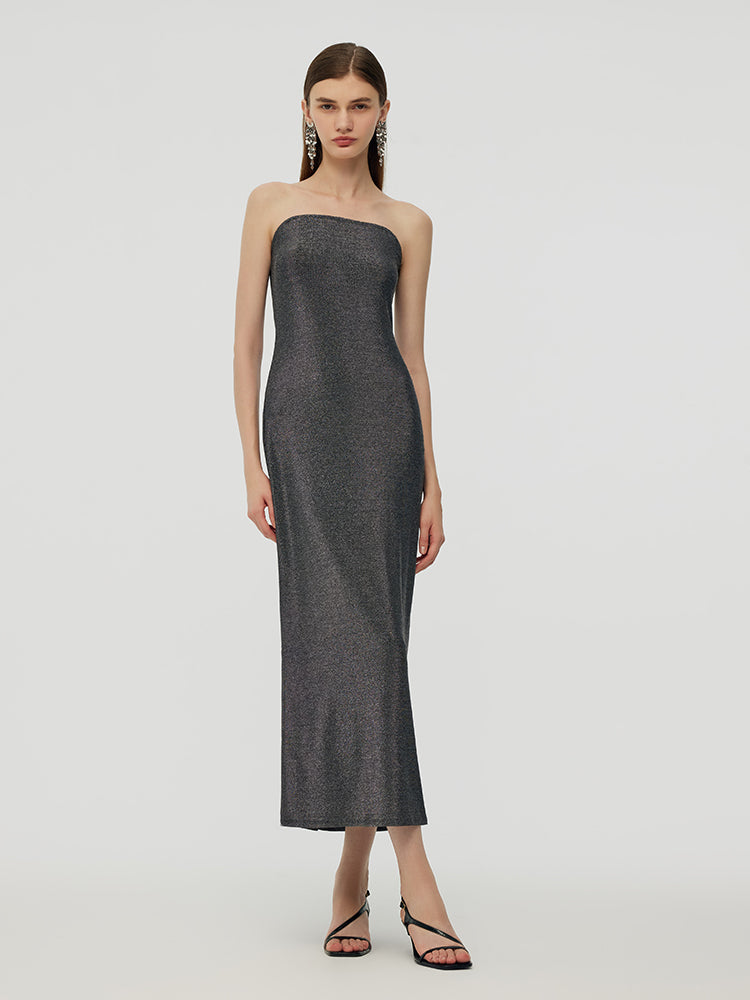 Glitter Women Party Slip Maxi Dress With Detachable Spaghetti Strap