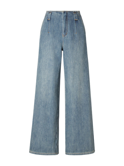 100% Cotton Denim Fleece Lined Women Wide Leg Jeans