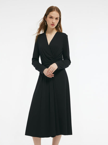 Tencel Blend Tie Back Gathered Waist Women Knit Maxi Dress