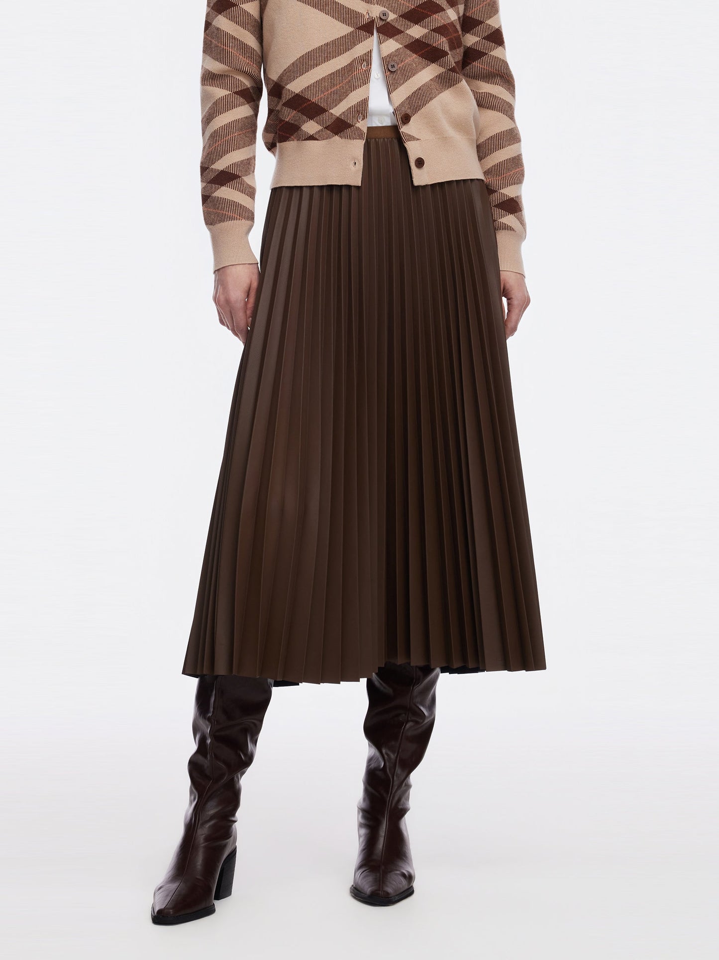 PU Leather Pleated A-Line Women Skirt