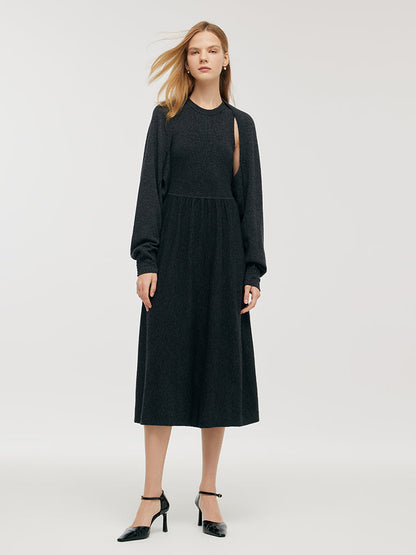 Wool Blend Multi-purpose Scarf And Sleeveless Knitted Midi Dress Two-Piece Set