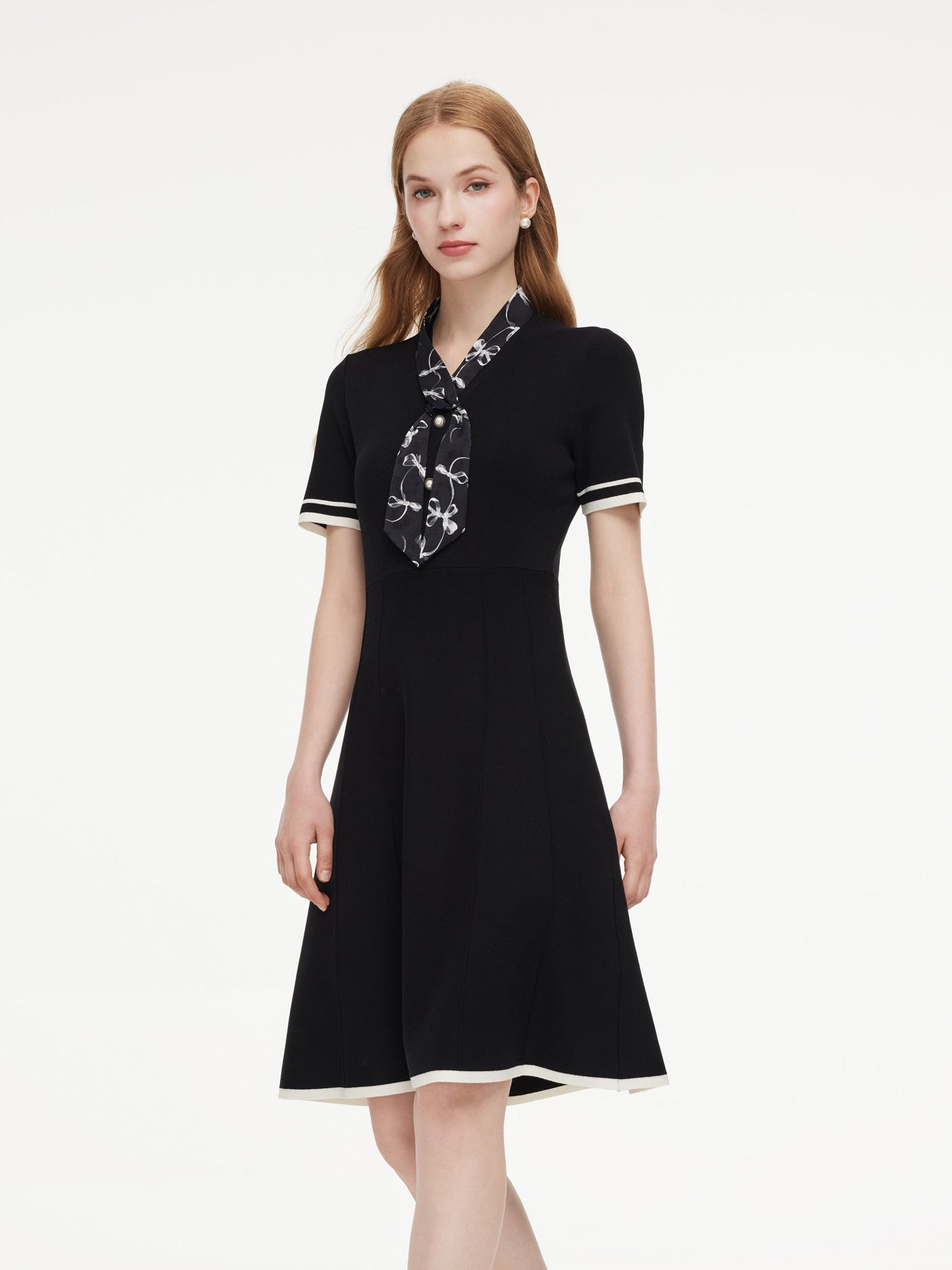 Lyocell Blend Women Knit Midi Dress With Detachable Silky Scarf