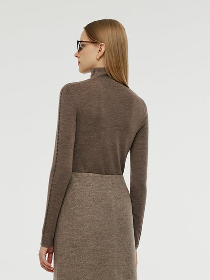 Machine Washable Wool Turtleneck Women Knit Top